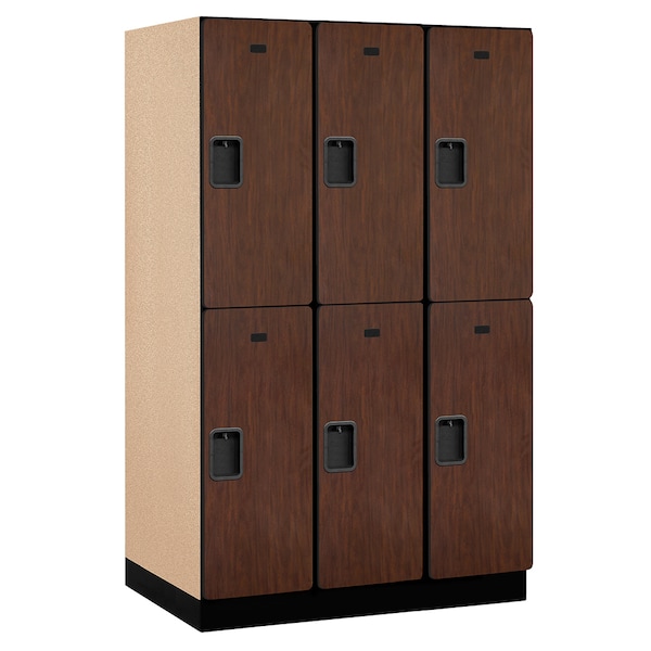 Wardrobe Locker, 45" W, 24" D, 76" H, (3) Wide, (6) Openings, Mahogany